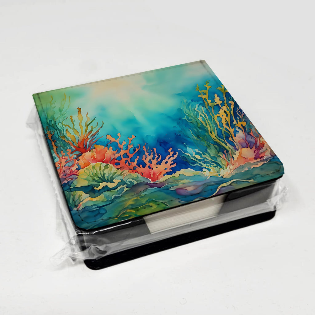 Seaweed PU Leather Note Paper Holder with Artist-Designed Cover, Desk Accessory, Office Gift