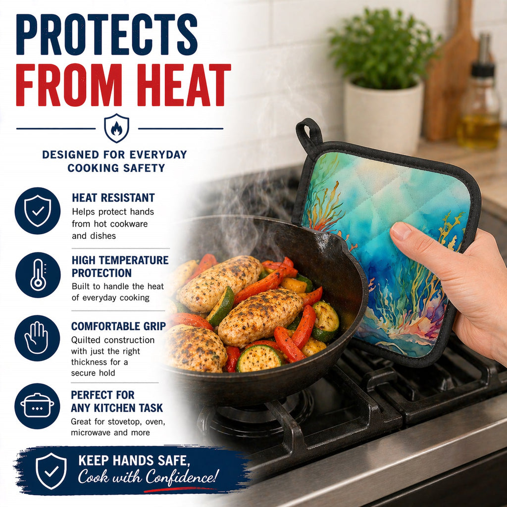 Seaweed Pot Holder Set of 2 Heat Resistant Quilted Hot Pads 7.5 x 7.5 Inch, Insulated Kitchen Trivets for Cooking & Baking