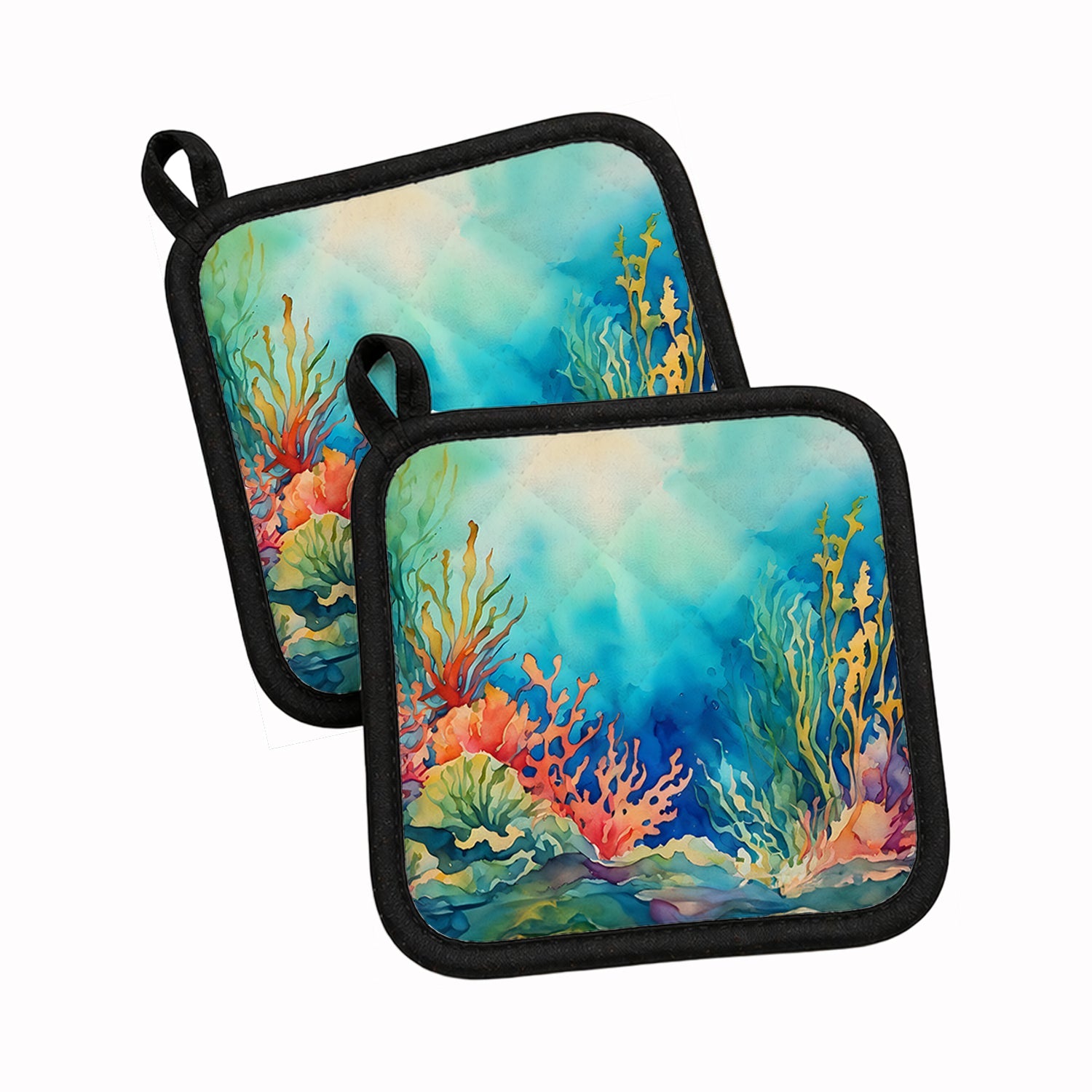 Seaweed Pot Holder Set of 2 Heat Resistant Quilted Hot Pads 7.5 x 7.5 Inch, Insulated Kitchen Trivets for Cooking & Baking
