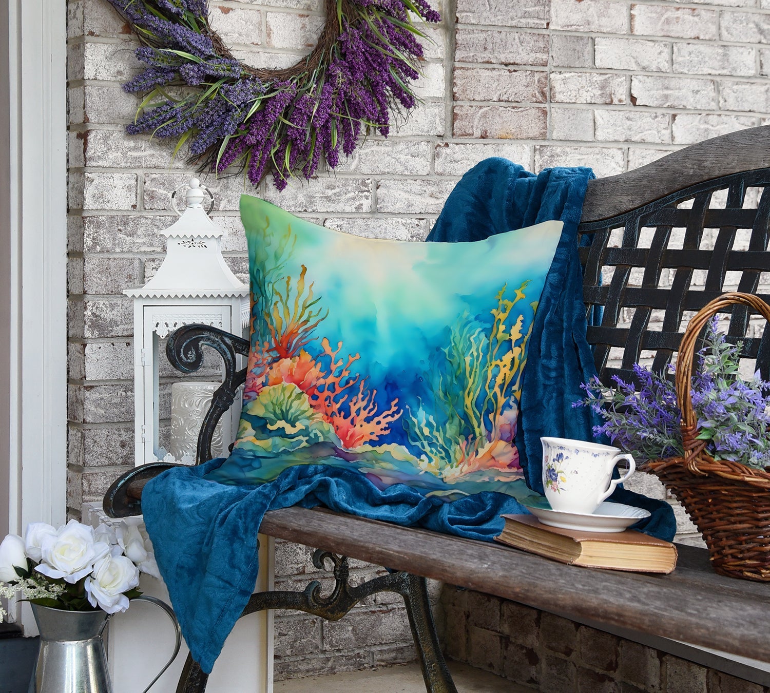 Seaweed Decorative Throw Pillow 18x18 Indoor Outdoor Accent Cushion, Fabric Cover with Insert for Sofa, Bed, Porch & Living Room