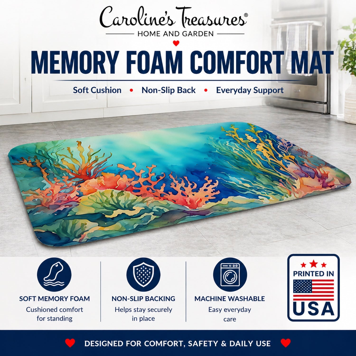 Seaweed Memory Foam Kitchen Mat Machine Washable Anti-Fatigue Cushion Comfort Bath or Kitchen Rug