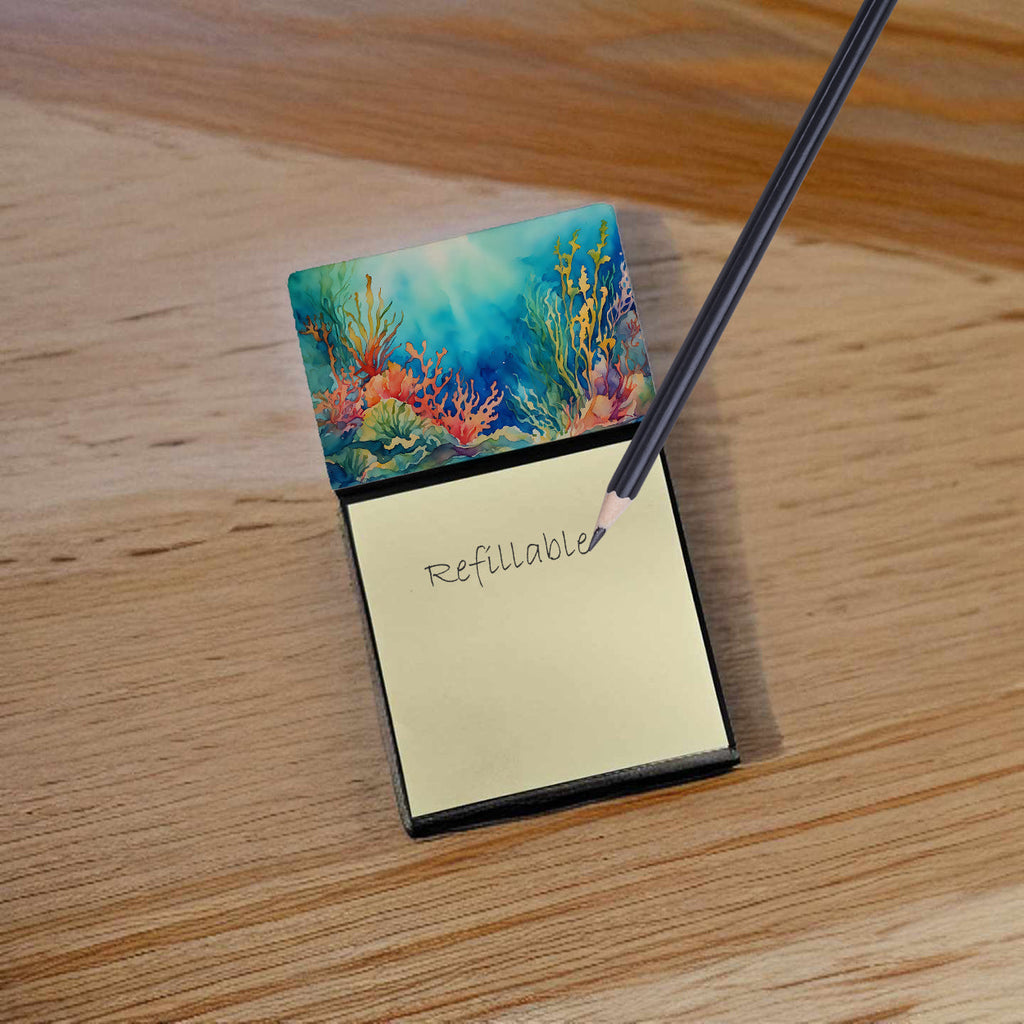 Seaweed Watercolor Sticky Note Holder Refillable Dispenser Desk Accessory 3x3 Pad Gift