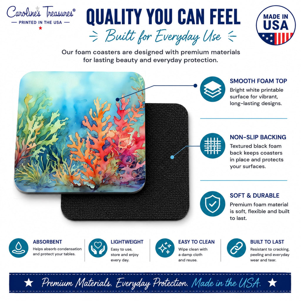 Seaweed Foam Coasters Set of 4 Cup Coasters for Indoor Outdoor, Tabletop Protection, Anti Slip, Mouse pad Material