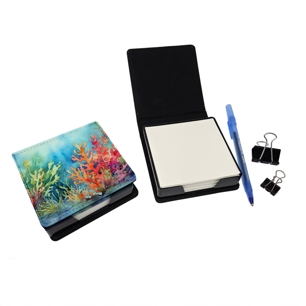 Seaweed PU Leather Note Paper Holder with Artist-Designed Cover, Desk Accessory, Office Gift