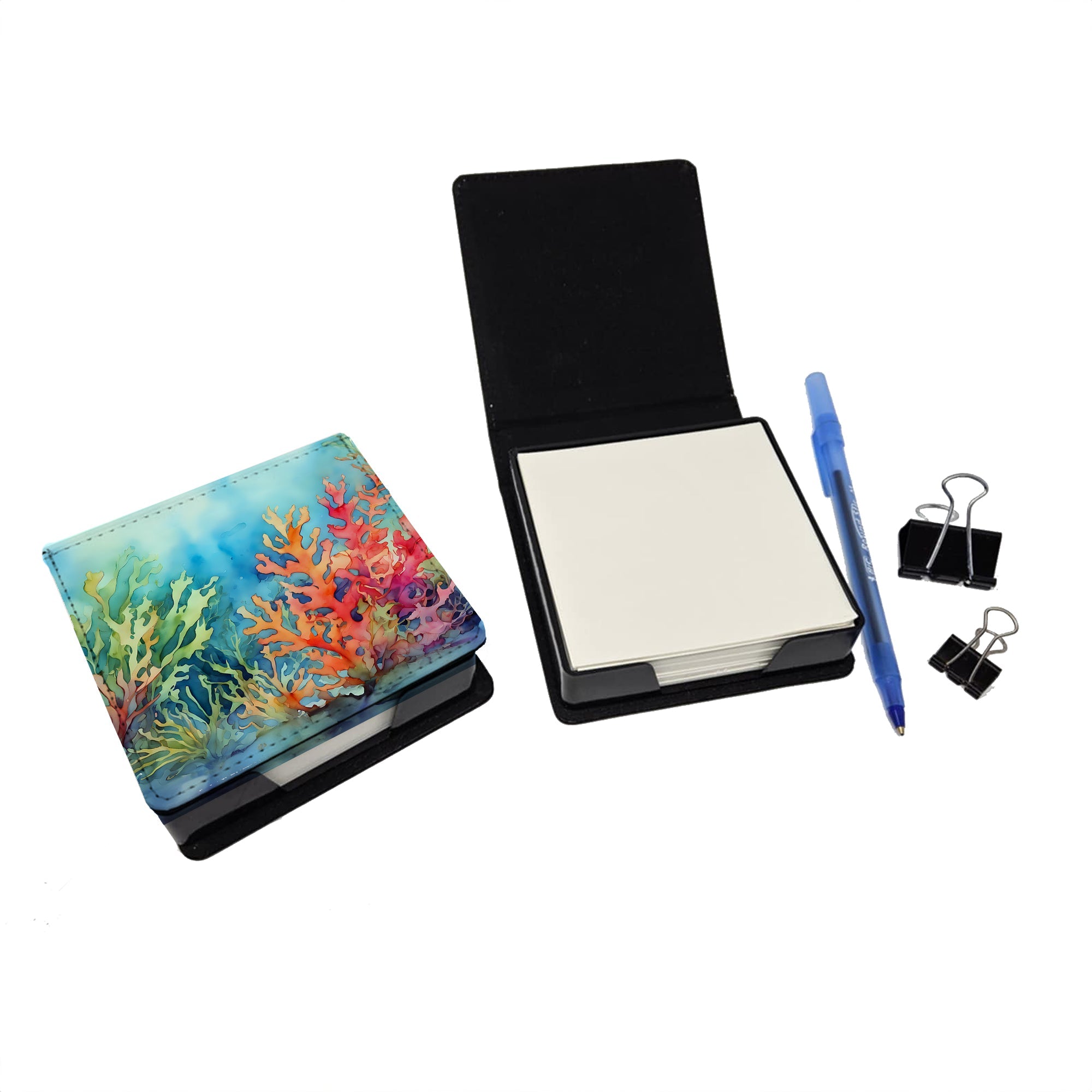 Seaweed PU Leather Note Paper Holder with Artist-Designed Cover, Desk Accessory, Office Gift
