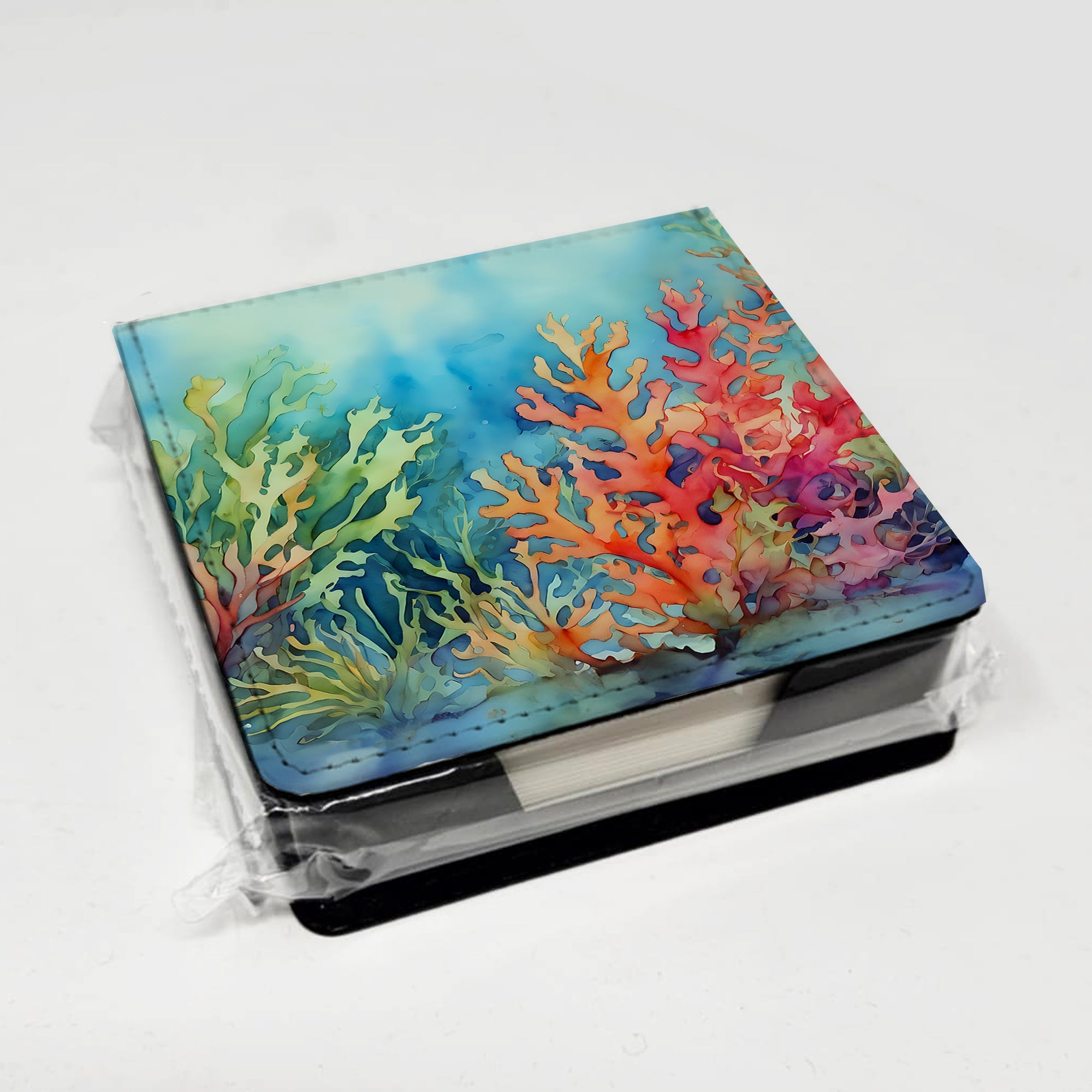 Seaweed PU Leather Note Paper Holder with Artist-Designed Cover, Desk Accessory, Office Gift