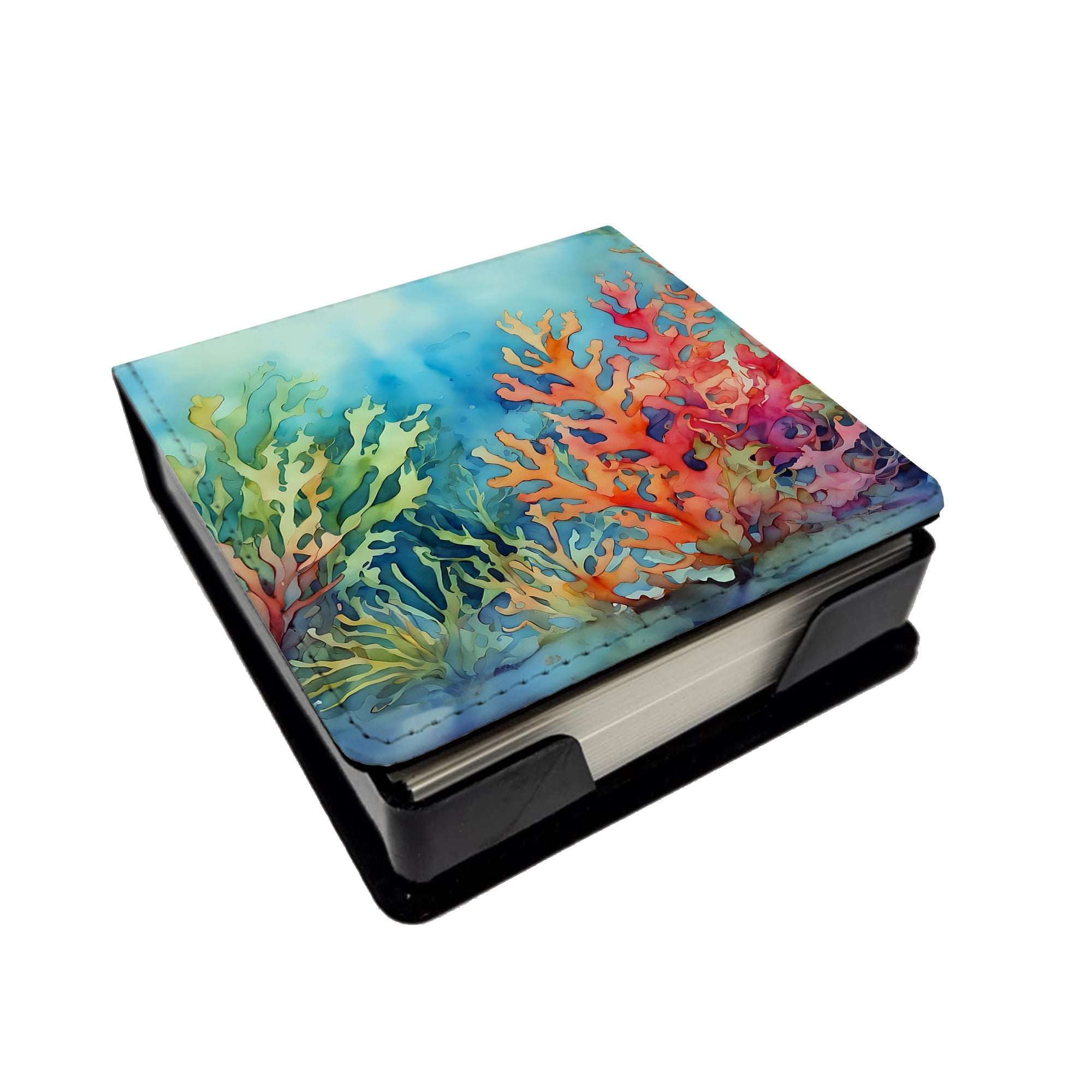 Seaweed PU Leather Note Paper Holder with Artist-Designed Cover, Desk Accessory, Office Gift