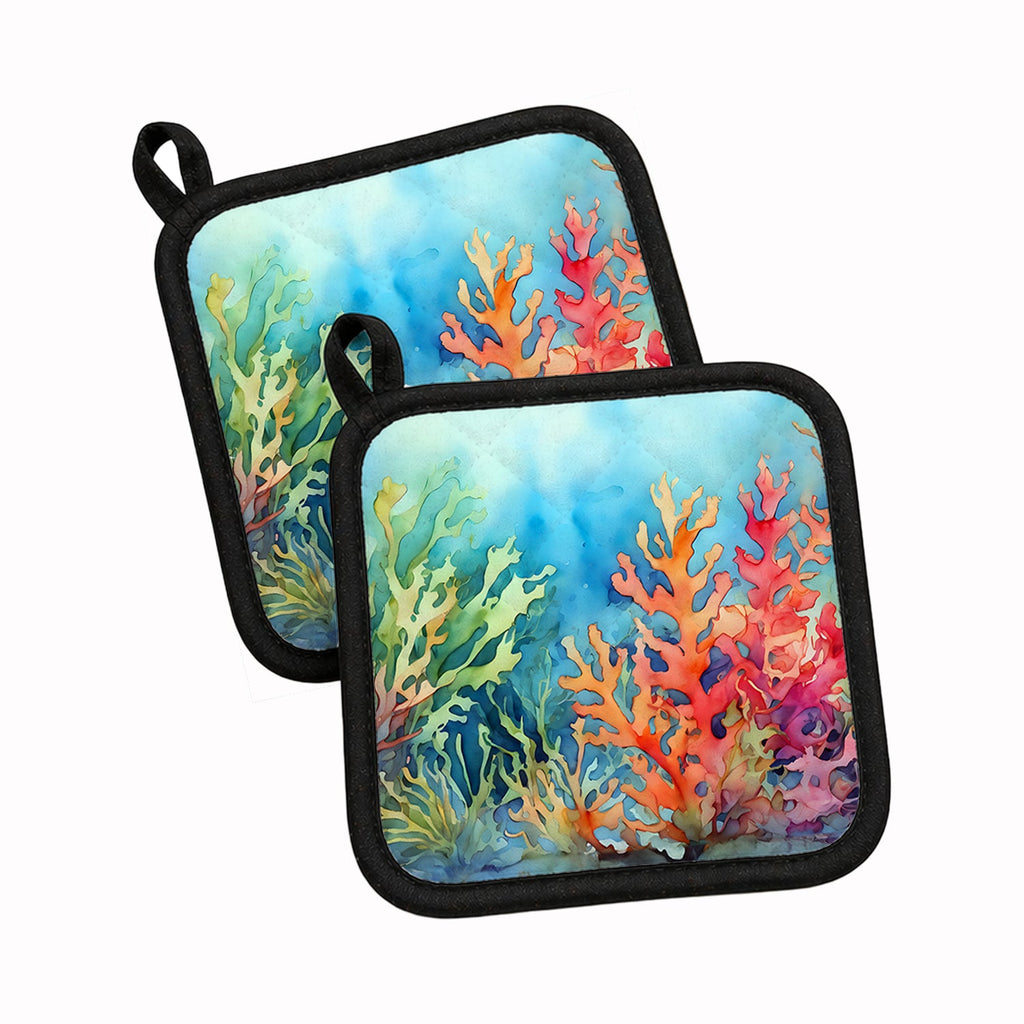 Seaweed Pot Holder Set of 2 Heat Resistant Quilted Hot Pads 7.5 x 7.5 Inch, Insulated Kitchen Trivets for Cooking & Baking