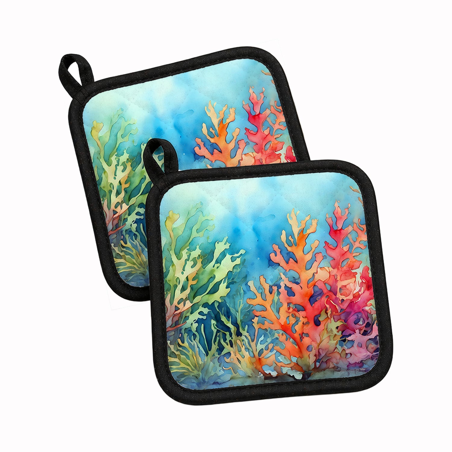Seaweed Pot Holder Set of 2 Heat Resistant Quilted Hot Pads 7.5 x 7.5 Inch, Insulated Kitchen Trivets for Cooking & Baking