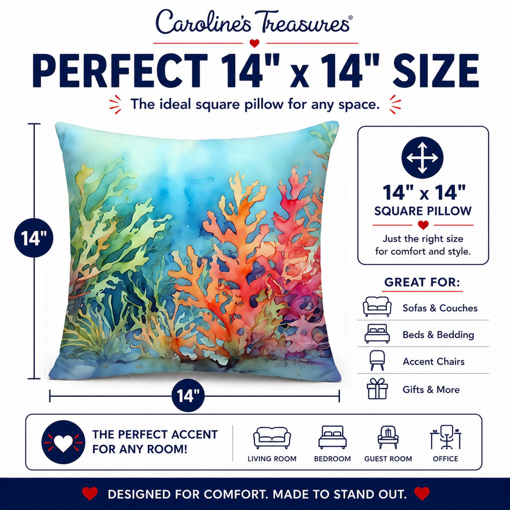 Seaweed Decorative Throw Pillow 14x14 Indoor Outdoor Accent Cushion, Fabric Cover with Insert for Sofa, Bed, Porch & Living Room