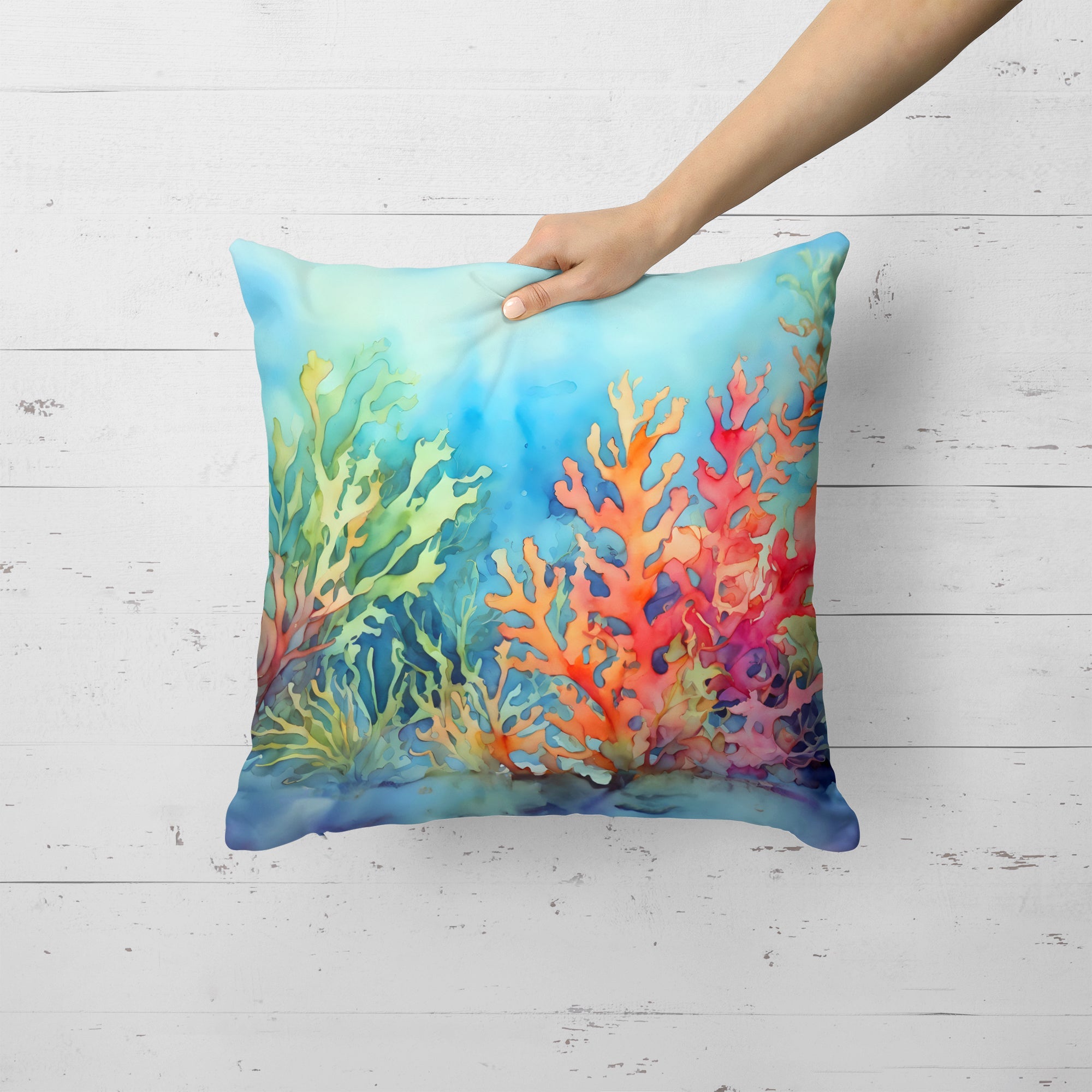 Seaweed Decorative Throw Pillow 18x18 Indoor Outdoor Accent Cushion, Fabric Cover with Insert for Sofa, Bed, Porch & Living Room