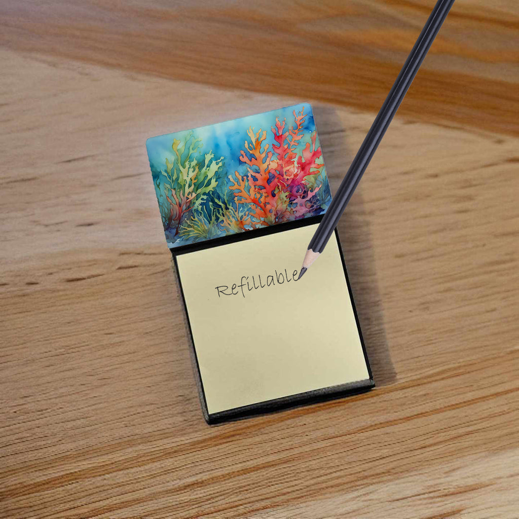 Seaweed Watercolor Sticky Note Holder Refillable Dispenser Desk Accessory 3x3 Pad Gift