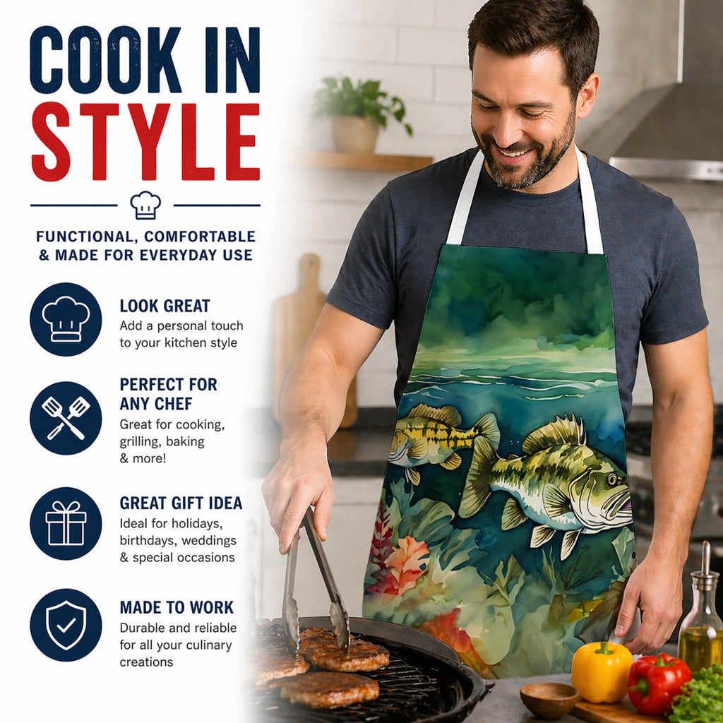 Smallmouth Bass Apron Cooking Kitchen Server Baking Crafts Gardening for Adult Women Men, Unisex, Large, Multicolor