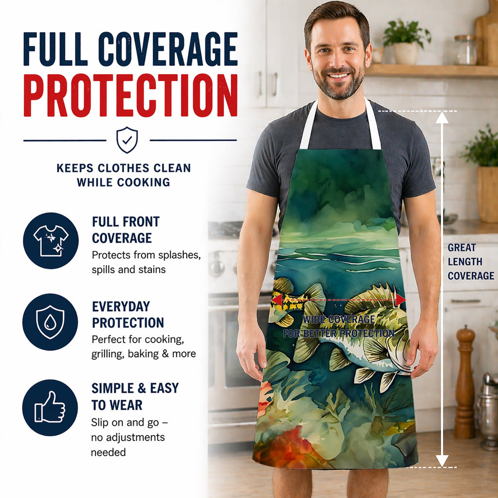 Smallmouth Bass Apron Cooking Kitchen Server Baking Crafts Gardening for Adult Women Men, Unisex, Large, Multicolor