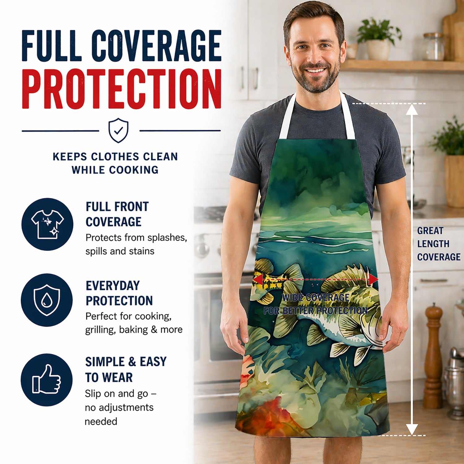 Smallmouth Bass Apron Cooking Kitchen Server Baking Crafts Gardening for Adult Women Men, Unisex, Large, Multicolor