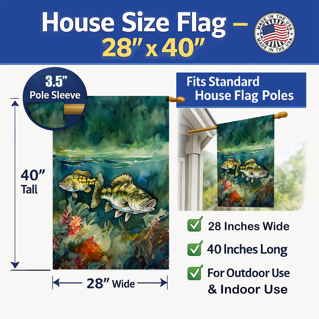 Smallmouth Bass House Flag 28x40 Porch Sleeve Pole Decorative Outside Yard Banner Artwork Wall Hanging, Polyester