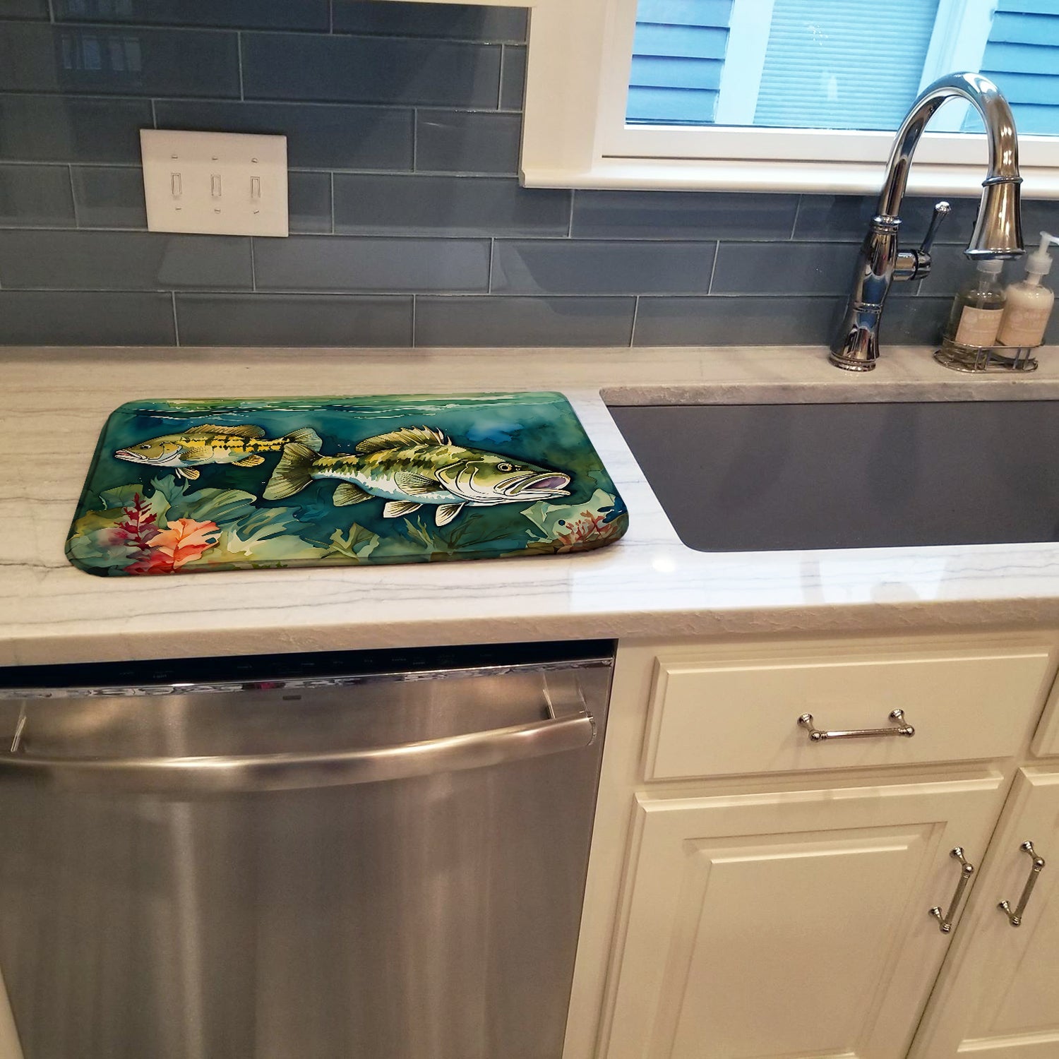 Smallmouth Bass Dish Drying Mat Absorbent Dish Drying Mat Pad for Kitchen Counter Dish Drainer Mat for Countertop, 14 x 21", Multicolor