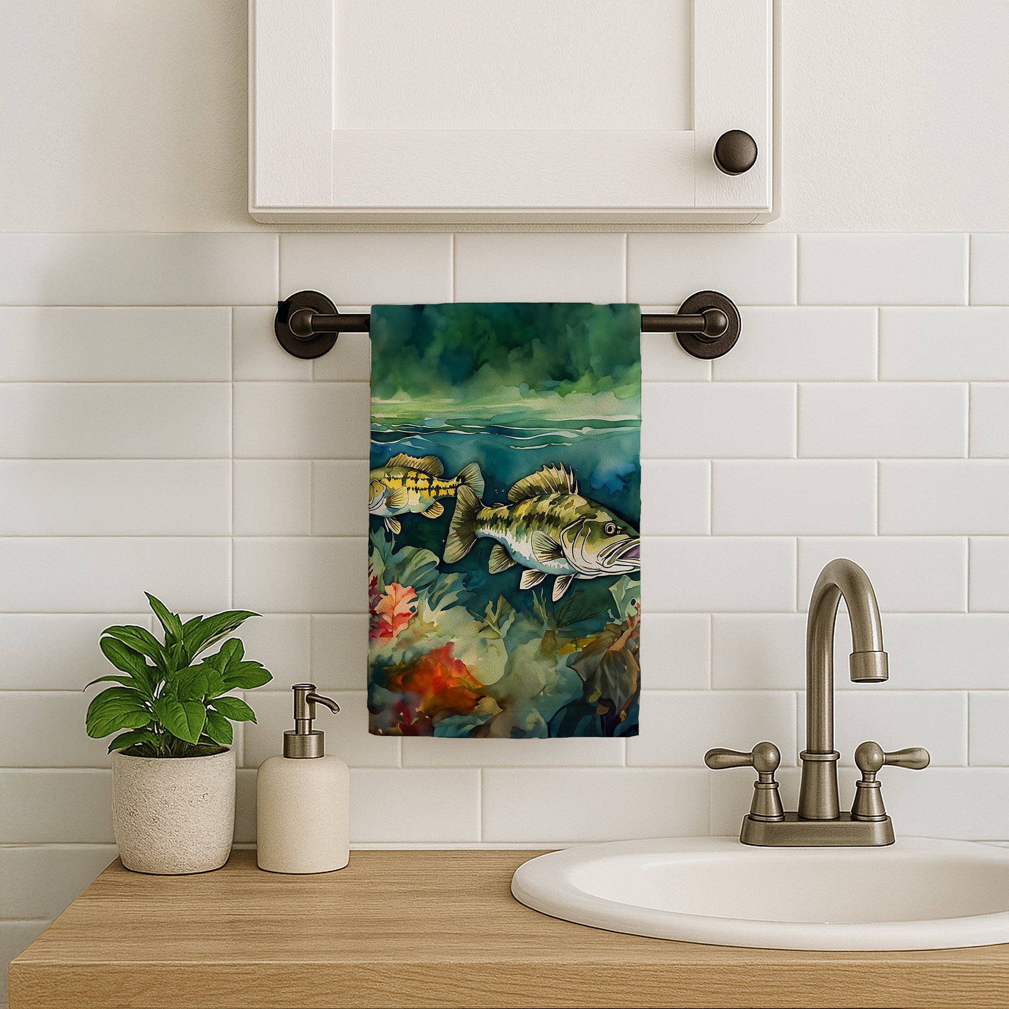 Smallmouth Bass Kitchen Towel Velour Plush Front and Cotton Loop Back Machine Washable
