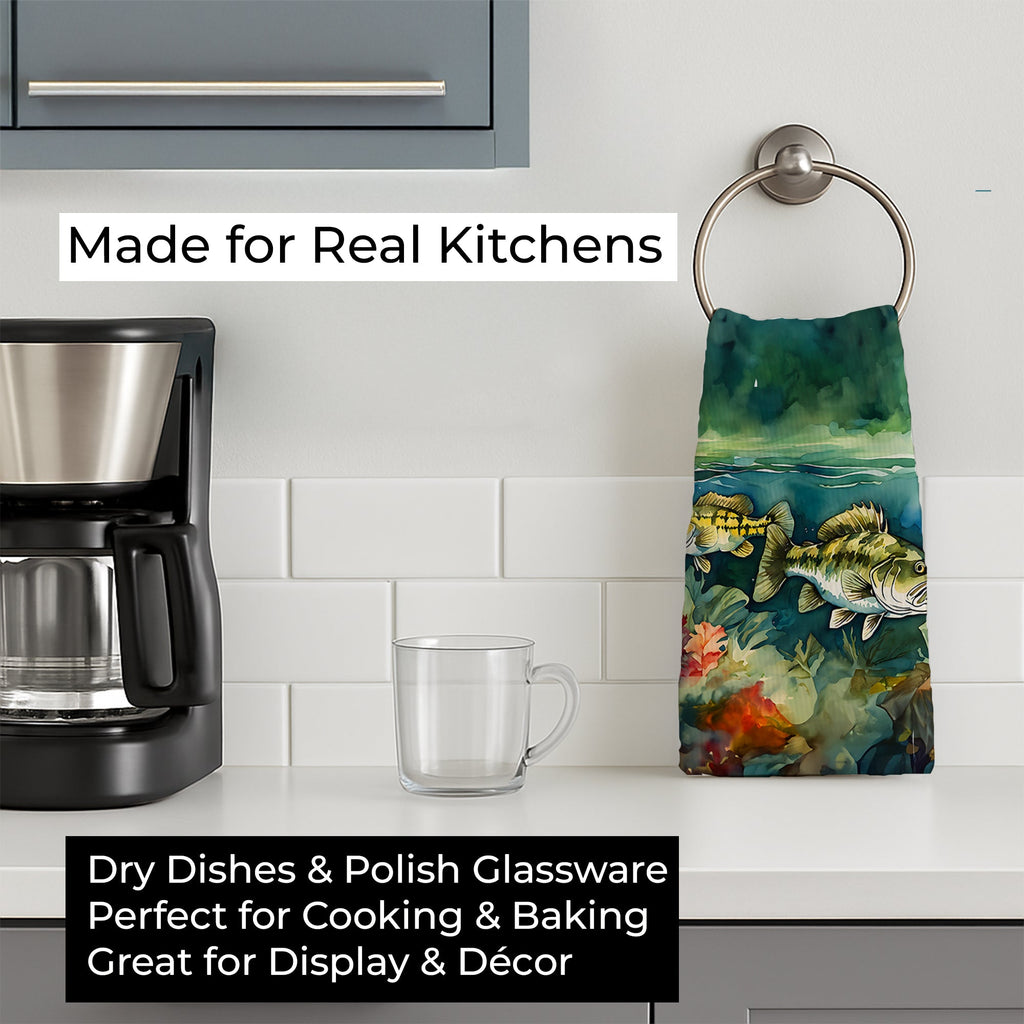 Smallmouth Bass Kitchen Towel Velour Plush Front and Cotton Loop Back Machine Washable