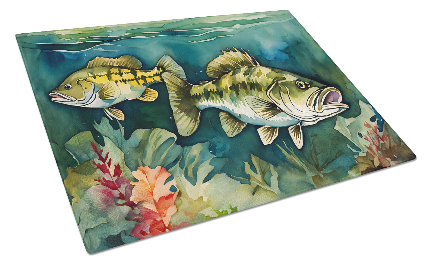 Smallmouth Bass Cutting Board Tempered Glass Kitchen Cutting Surface, Heat Resistant Chopping, Non-Slip Feet, Food Prep & Serving