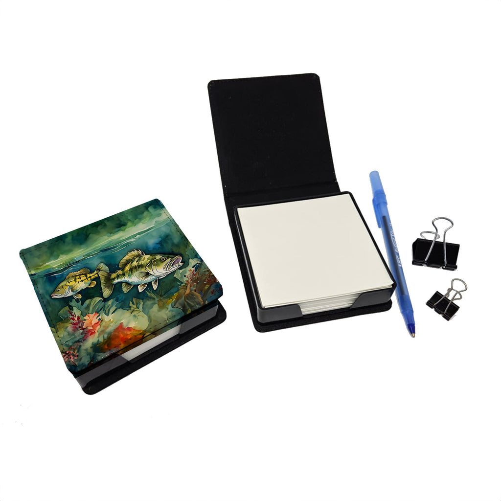 Smallmouth Bass PU Leather Note Paper Holder with Artist-Designed Cover, Desk Accessory, Office Gift