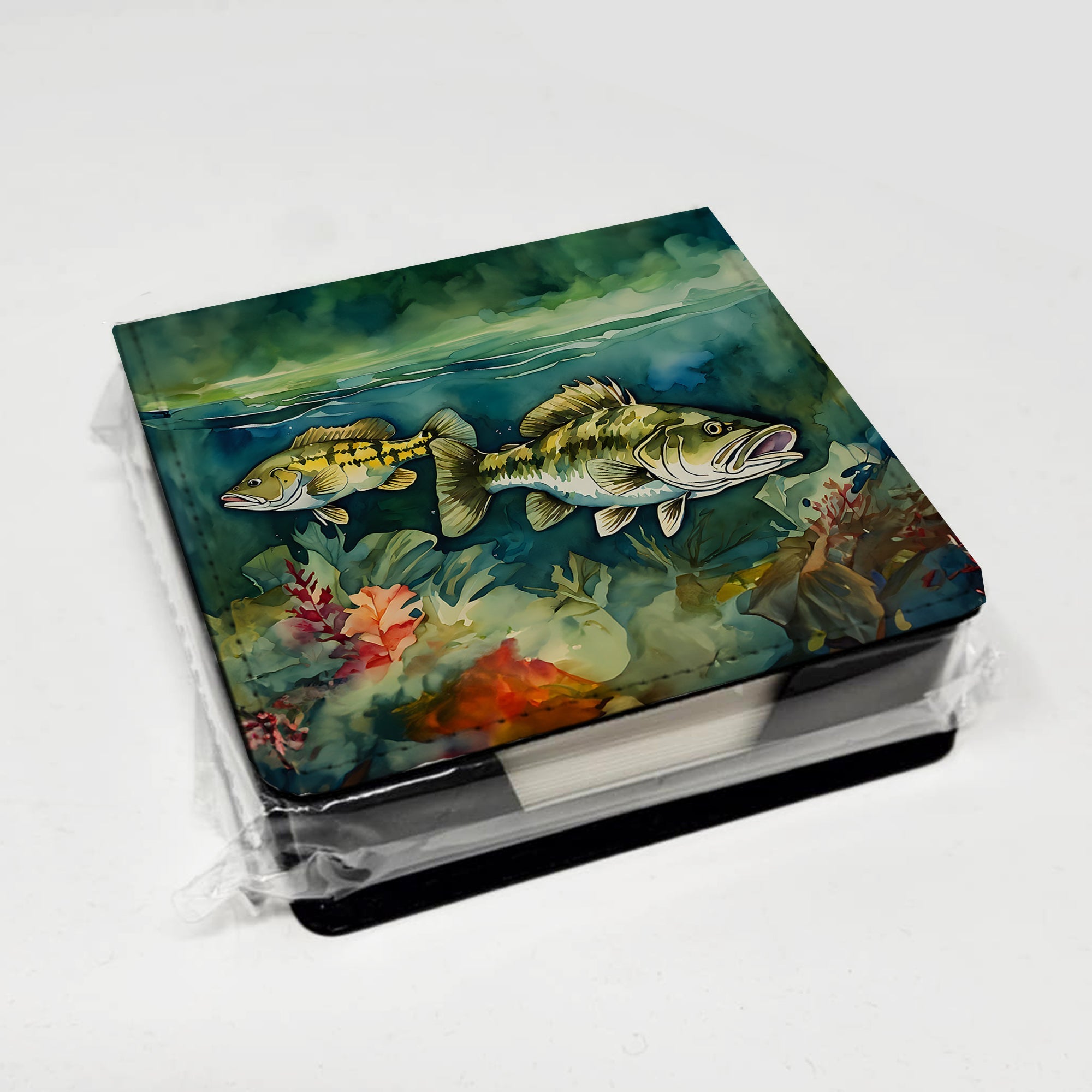 Smallmouth Bass PU Leather Note Paper Holder with Artist-Designed Cover, Desk Accessory, Office Gift