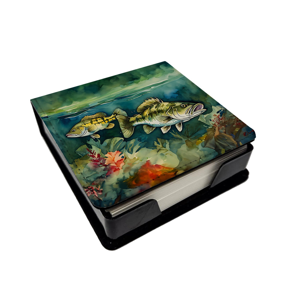 Smallmouth Bass PU Leather Note Paper Holder with Artist-Designed Cover, Desk Accessory, Office Gift