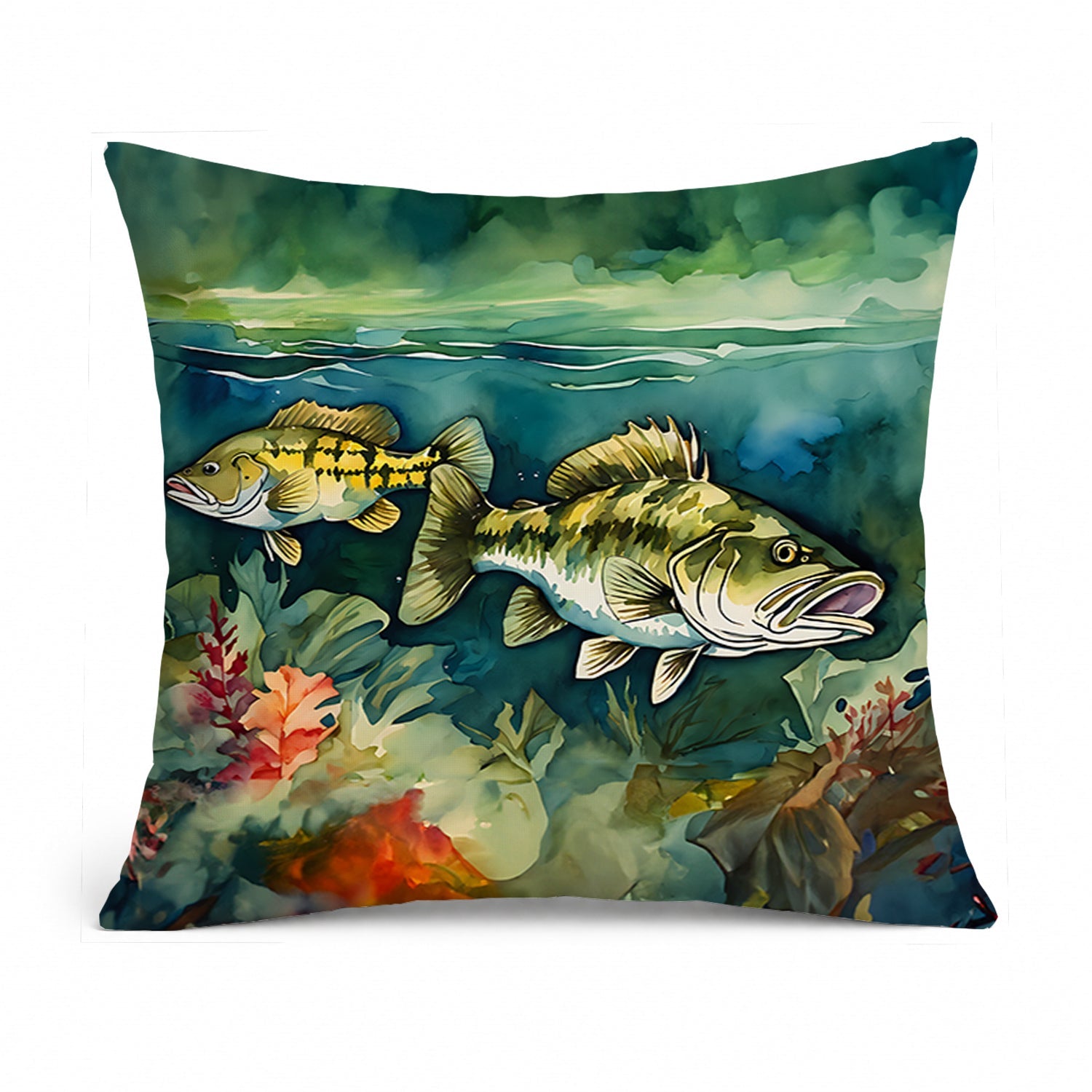 Smallmouth Bass Decorative Throw Pillow 14x14 Indoor Outdoor Accent Cushion, Fabric Cover with Insert for Sofa, Bed, Porch & Living Room