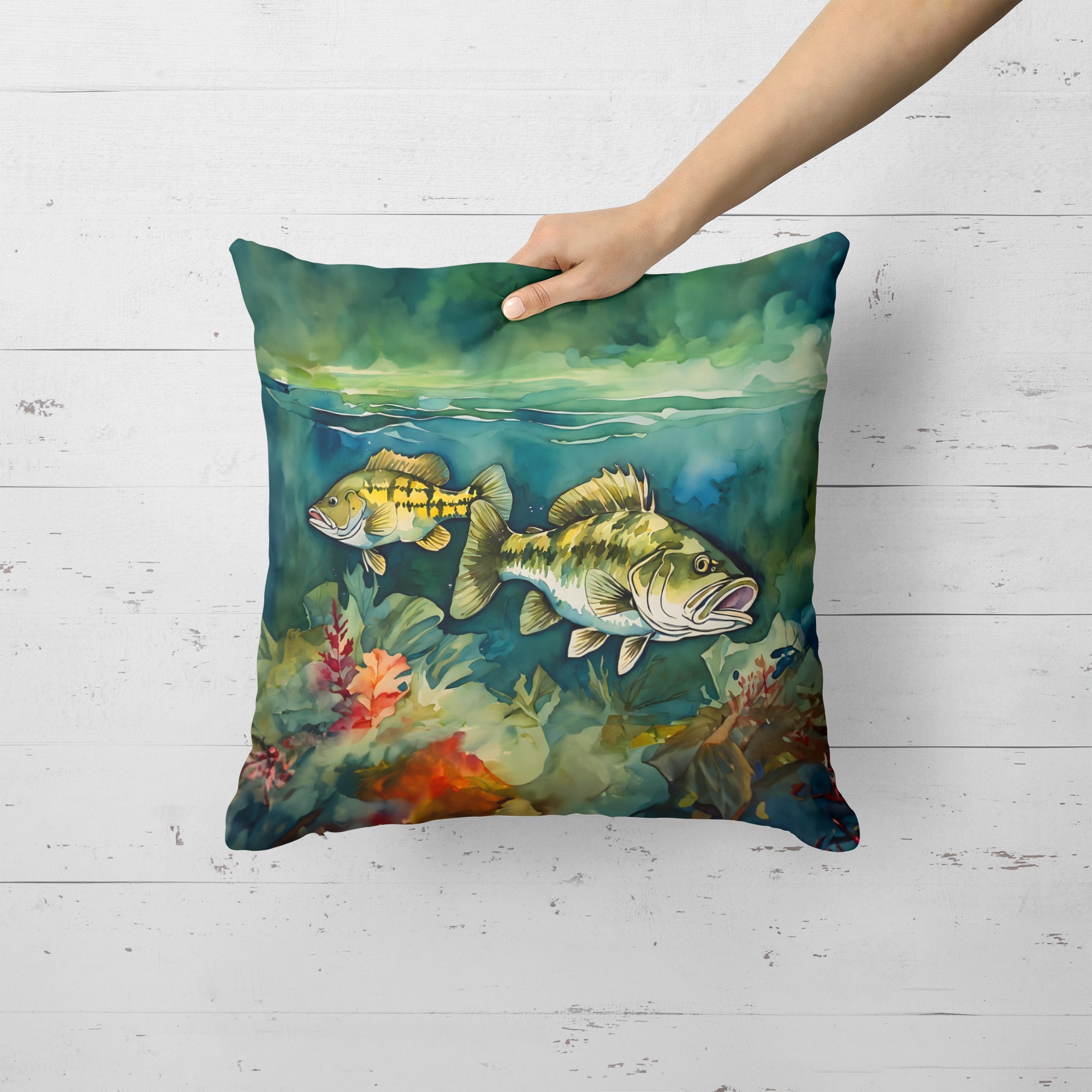 Smallmouth Bass Decorative Throw Pillow 18x18 Indoor Outdoor Accent Cushion, Fabric Cover with Insert for Sofa, Bed, Porch & Living Room