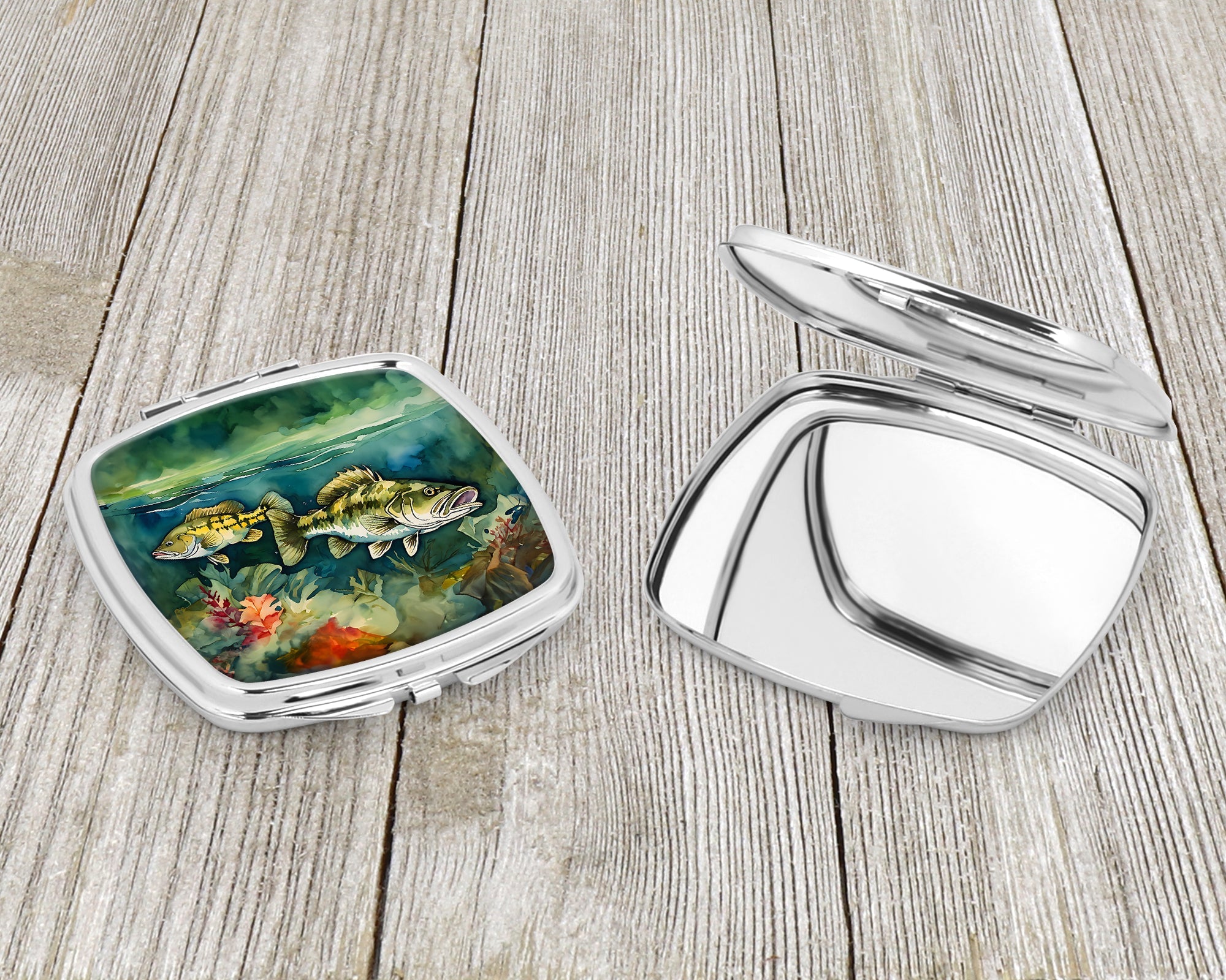 Smallmouth Bass Compact Mirror Decorative Travel Makeup Mirror for Women Girls Gifts Pocket Makeup Mirror Folding Handheld