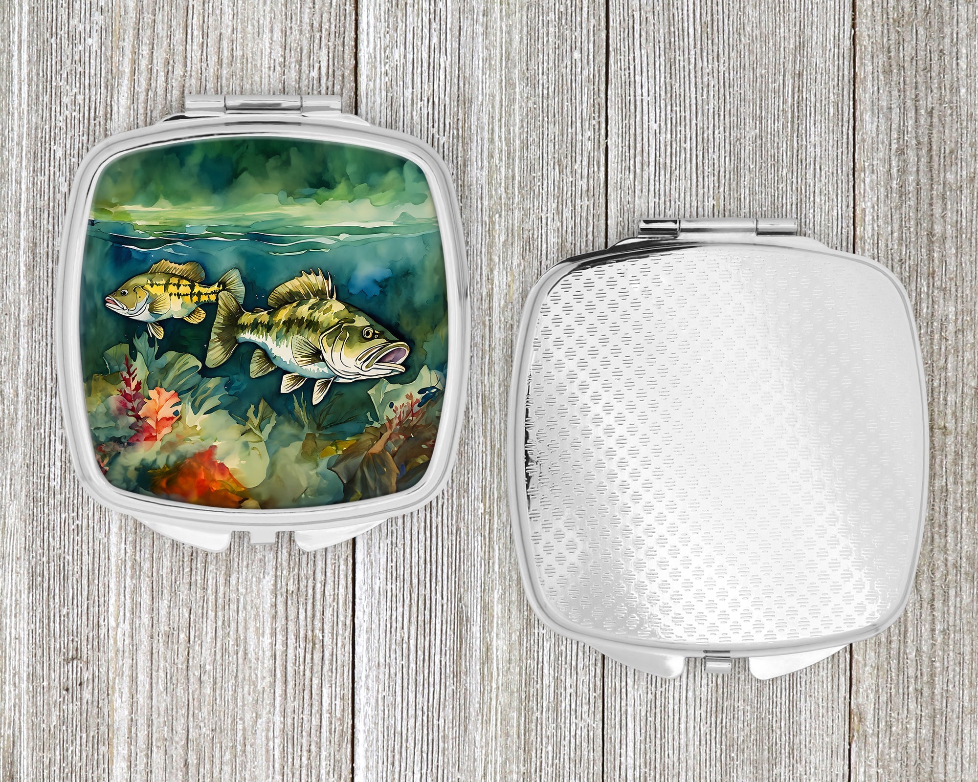 Smallmouth Bass Compact Mirror Decorative Travel Makeup Mirror for Women Girls Gifts Pocket Makeup Mirror Folding Handheld