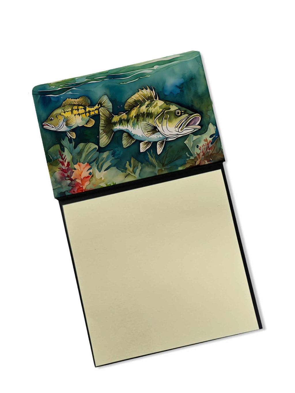 Smallmouth Bass Watercolor Sticky Note Holder Refillable Dispenser Desk Accessory 3x3 Pad Gift