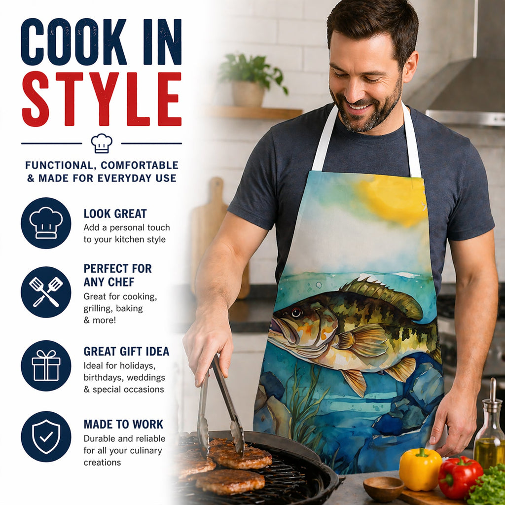 Smallmouth Bass Apron Cooking Kitchen Server Baking Crafts Gardening for Adult Women Men, Unisex, Large, Multicolor