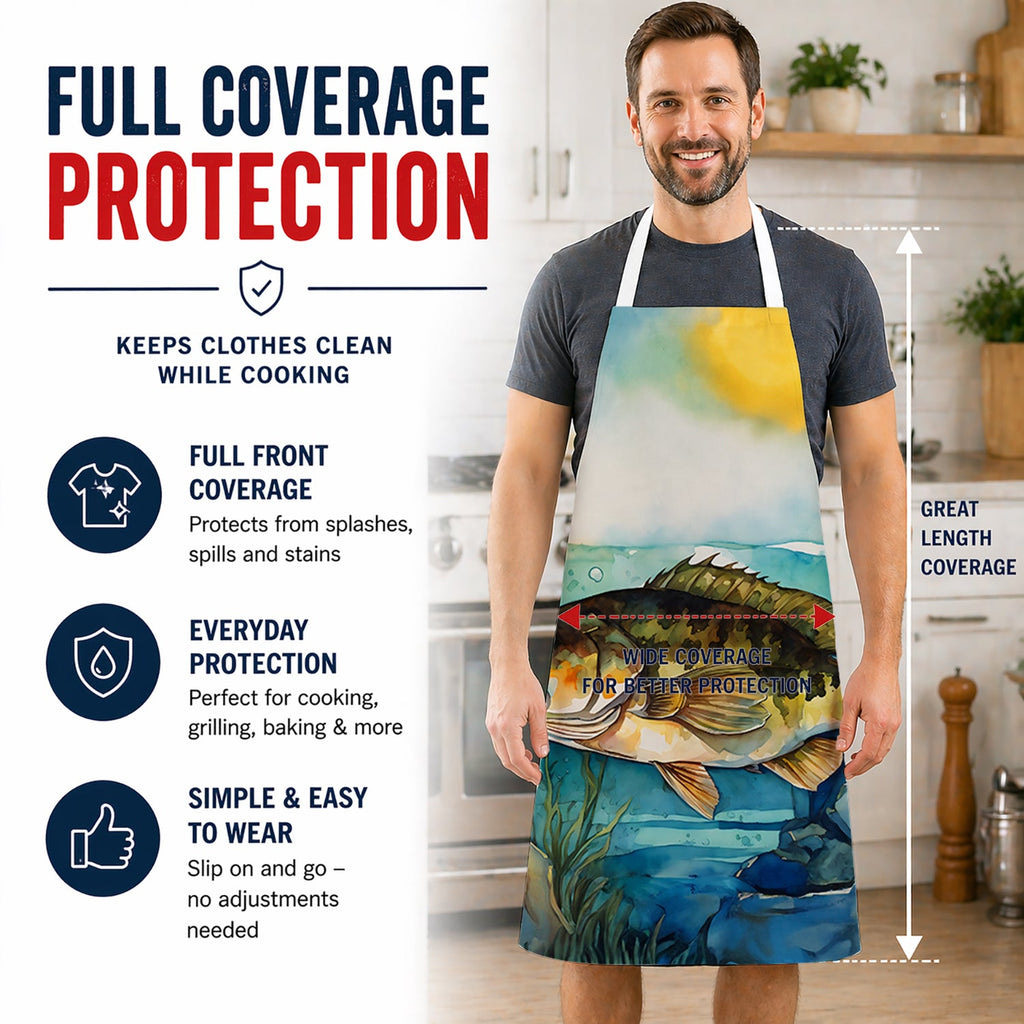 Smallmouth Bass Apron Cooking Kitchen Server Baking Crafts Gardening for Adult Women Men, Unisex, Large, Multicolor