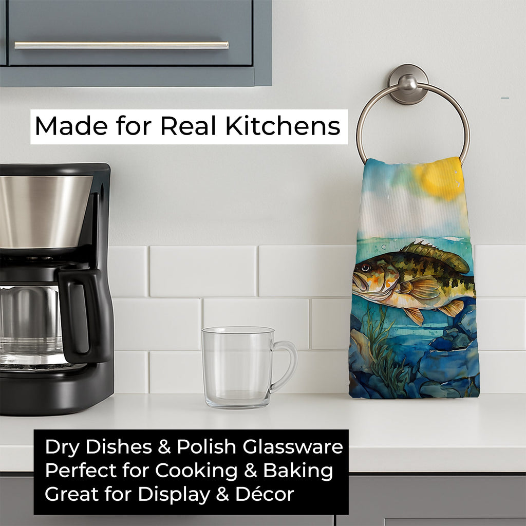 Smallmouth Bass Kitchen Towel Velour Plush Front and Cotton Loop Back Machine Washable