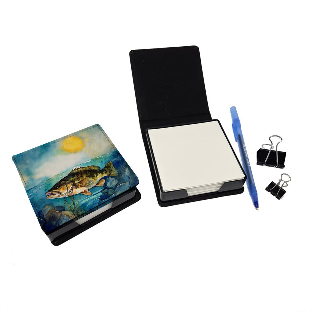 Smallmouth Bass PU Leather Note Paper Holder with Artist-Designed Cover, Desk Accessory, Office Gift
