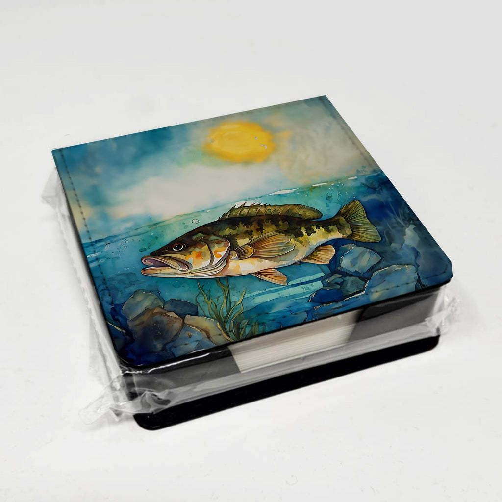 Smallmouth Bass PU Leather Note Paper Holder with Artist-Designed Cover, Desk Accessory, Office Gift
