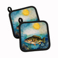 Smallmouth Bass Pot Holder Set of 2 Heat Resistant Quilted Hot Pads 7.5 x 7.5 Inch, Insulated Kitchen Trivets for Cooking & Baking