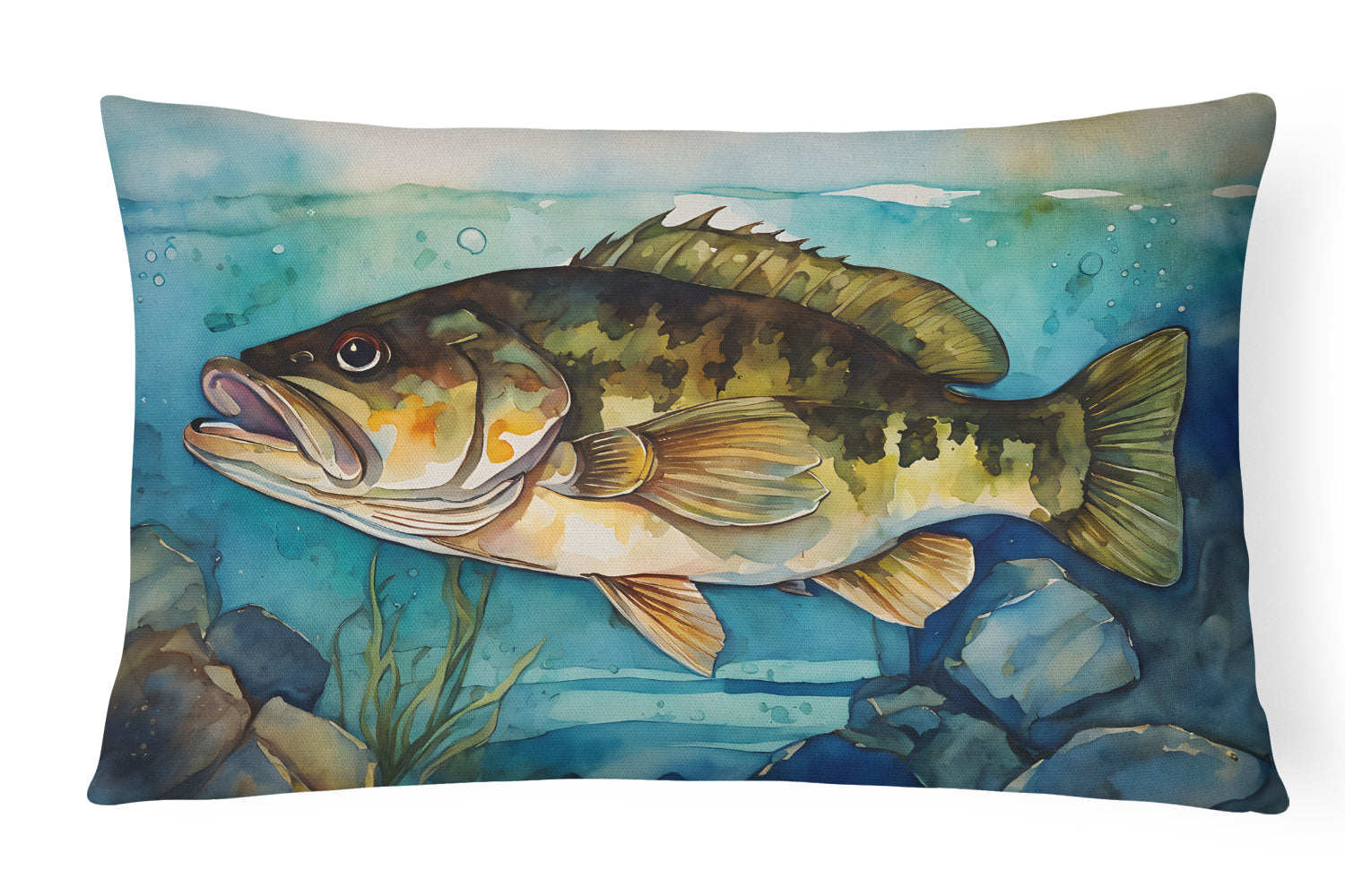 Smallmouth Bass Decorative Throw Pillow 12x16 Indoor Outdoor Accent Cushion, Fabric Cover with Insert for Sofa, Bed, Porch & Living Room