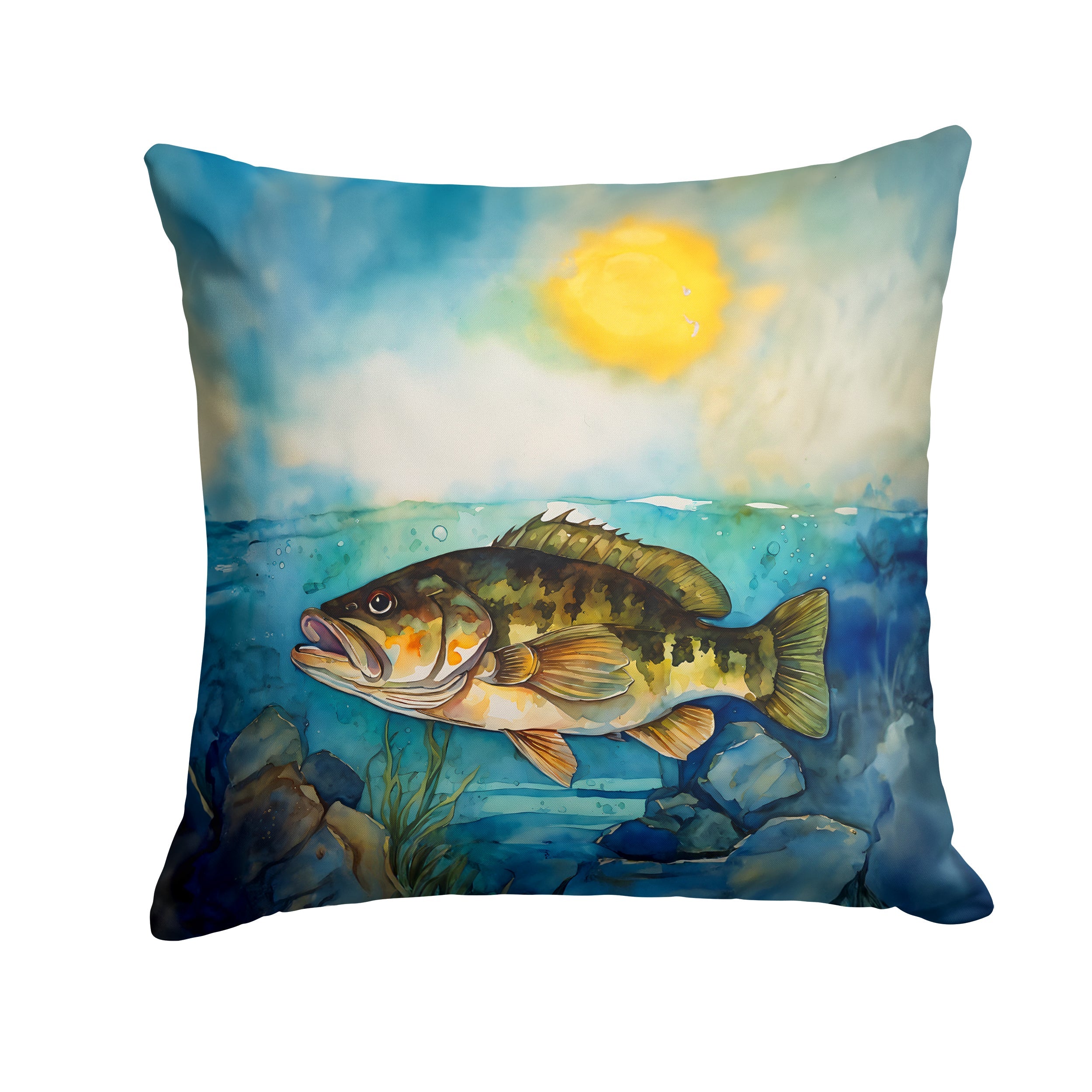 Smallmouth Bass Decorative Throw Pillow 18x18 Indoor Outdoor Accent Cushion, Fabric Cover with Insert for Sofa, Bed, Porch & Living Room