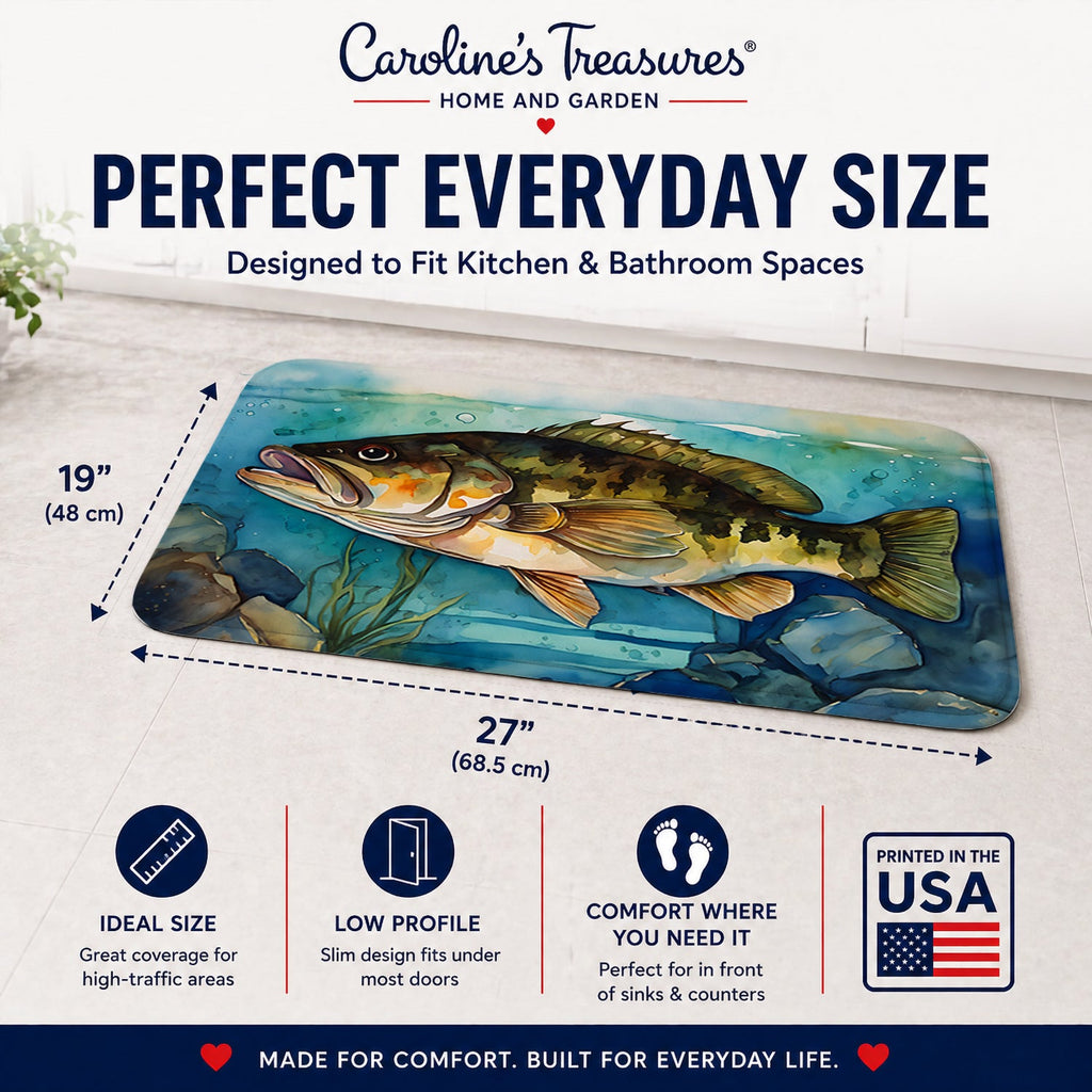 Smallmouth Bass Memory Foam Kitchen Mat Machine Washable Anti-Fatigue Cushion Comfort Bath or Kitchen Rug