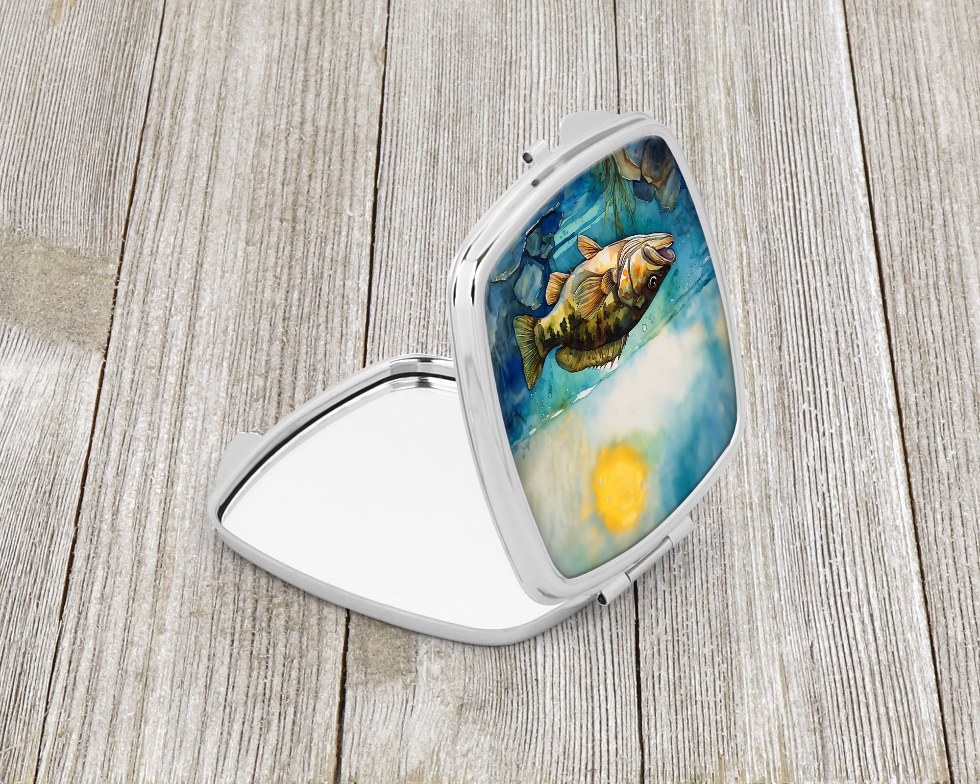 Smallmouth Bass Compact Mirror Decorative Travel Makeup Mirror for Women Girls Gifts Pocket Makeup Mirror Folding Handheld