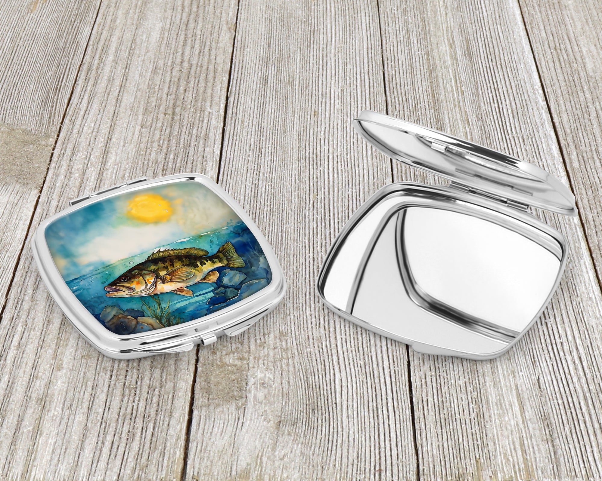 Smallmouth Bass Compact Mirror Decorative Travel Makeup Mirror for Women Girls Gifts Pocket Makeup Mirror Folding Handheld