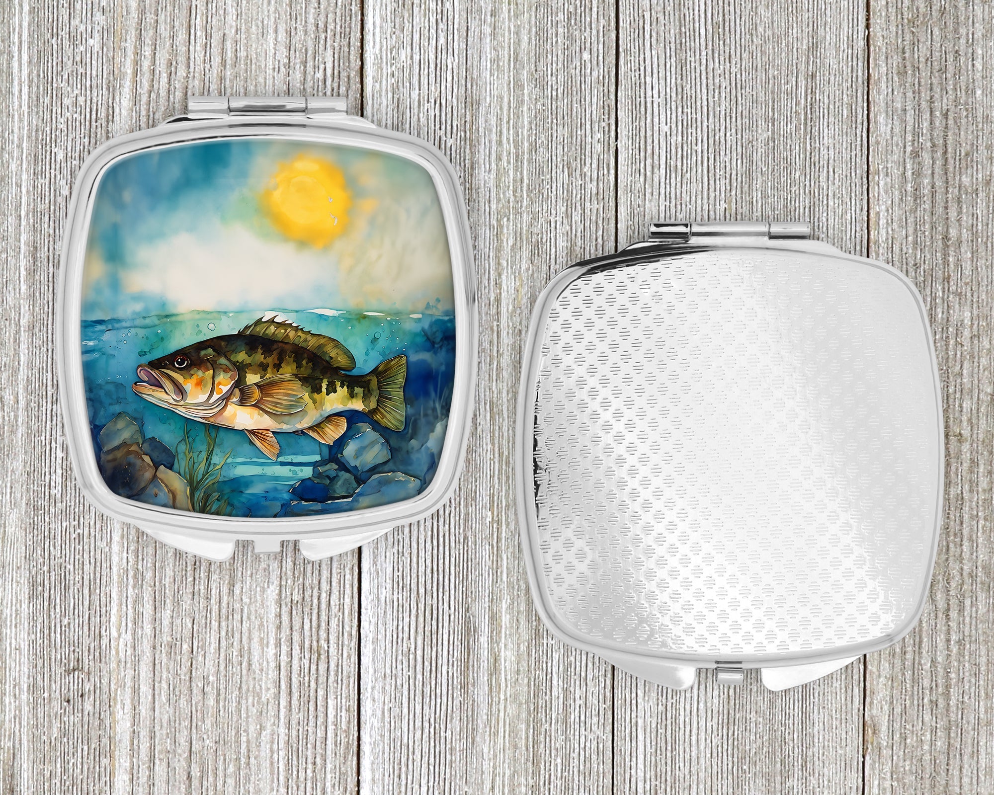 Smallmouth Bass Compact Mirror Decorative Travel Makeup Mirror for Women Girls Gifts Pocket Makeup Mirror Folding Handheld