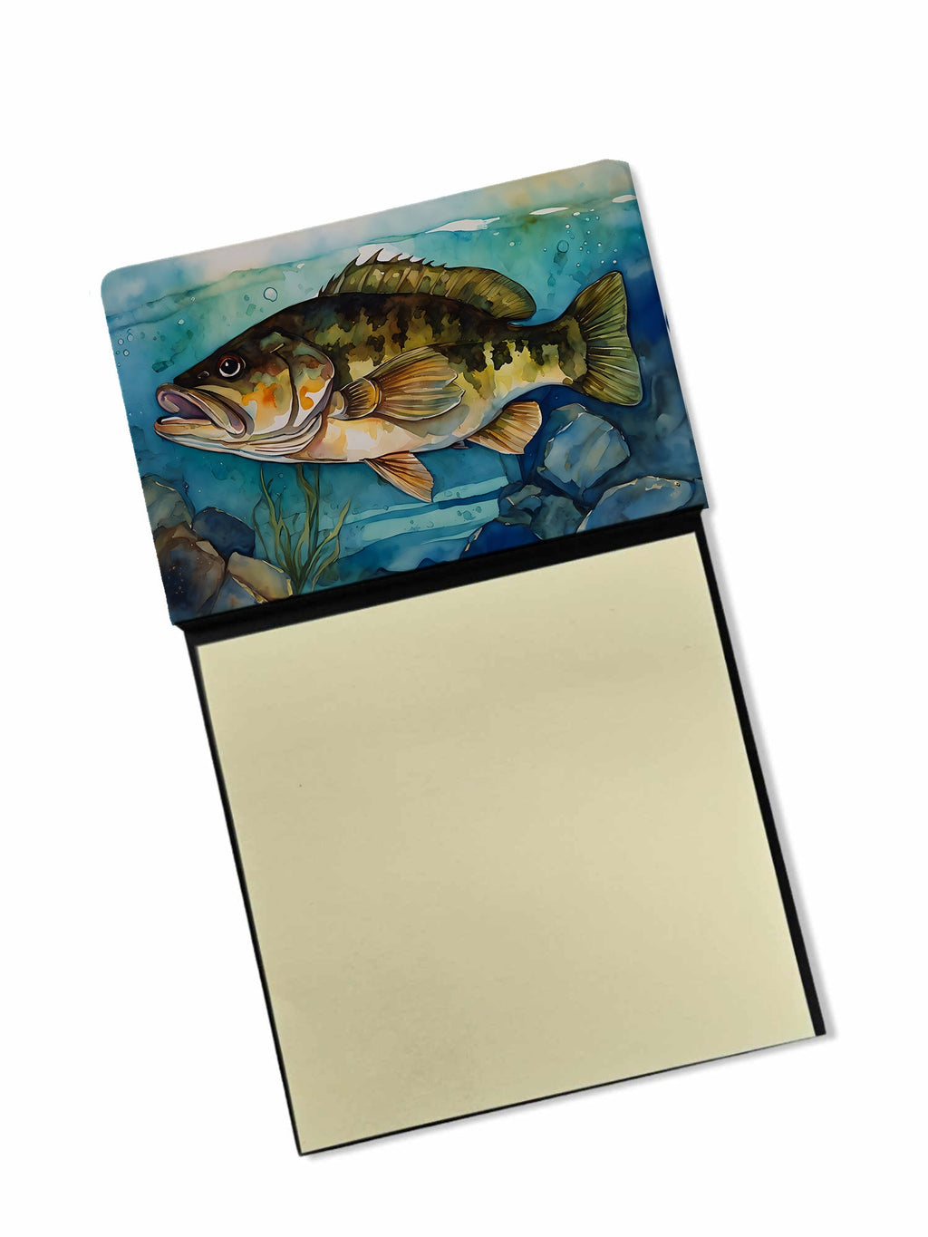 Smallmouth Bass Watercolor Sticky Note Holder Refillable Dispenser Desk Accessory 3x3 Pad Gift