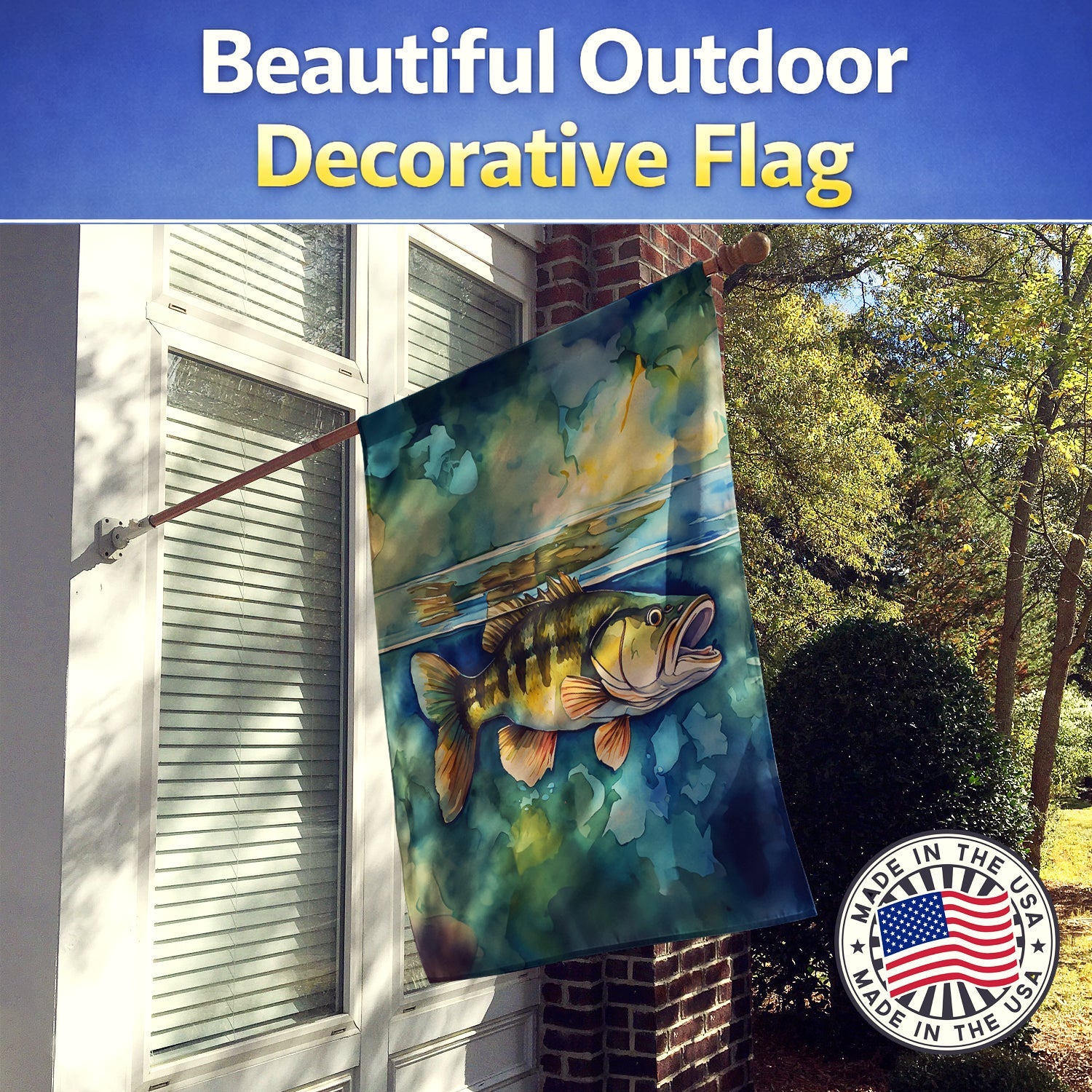 Smallmouth Bass House Flag 28x40 Porch Sleeve Pole Decorative Outside Yard Banner Artwork Wall Hanging, Polyester