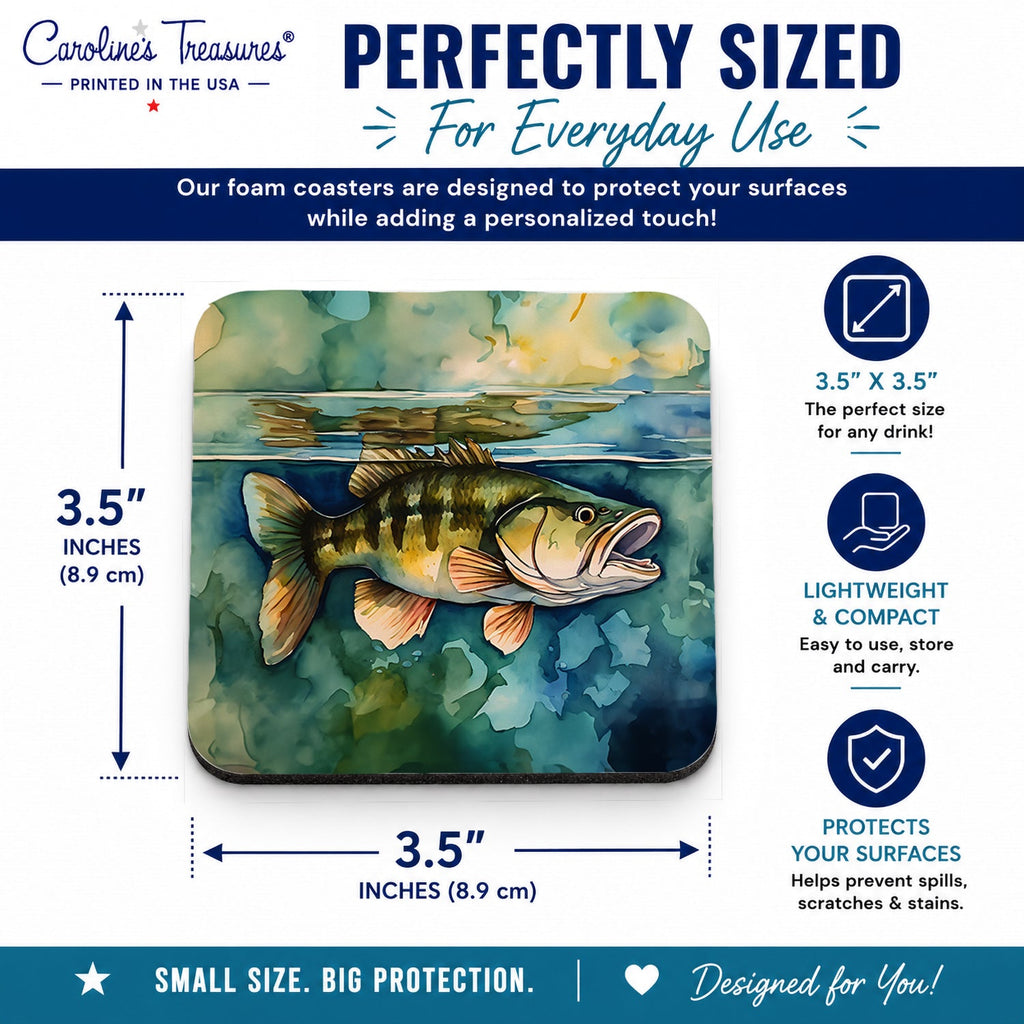 Smallmouth Bass Foam Coasters Set of 4 Cup Coasters for Indoor Outdoor, Tabletop Protection, Anti Slip, Mouse pad Material