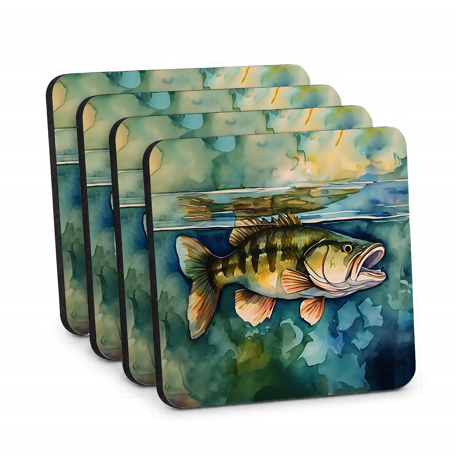 Smallmouth Bass Foam Coasters Set of 4 Cup Coasters for Indoor Outdoor, Tabletop Protection, Anti Slip, Mouse pad Material