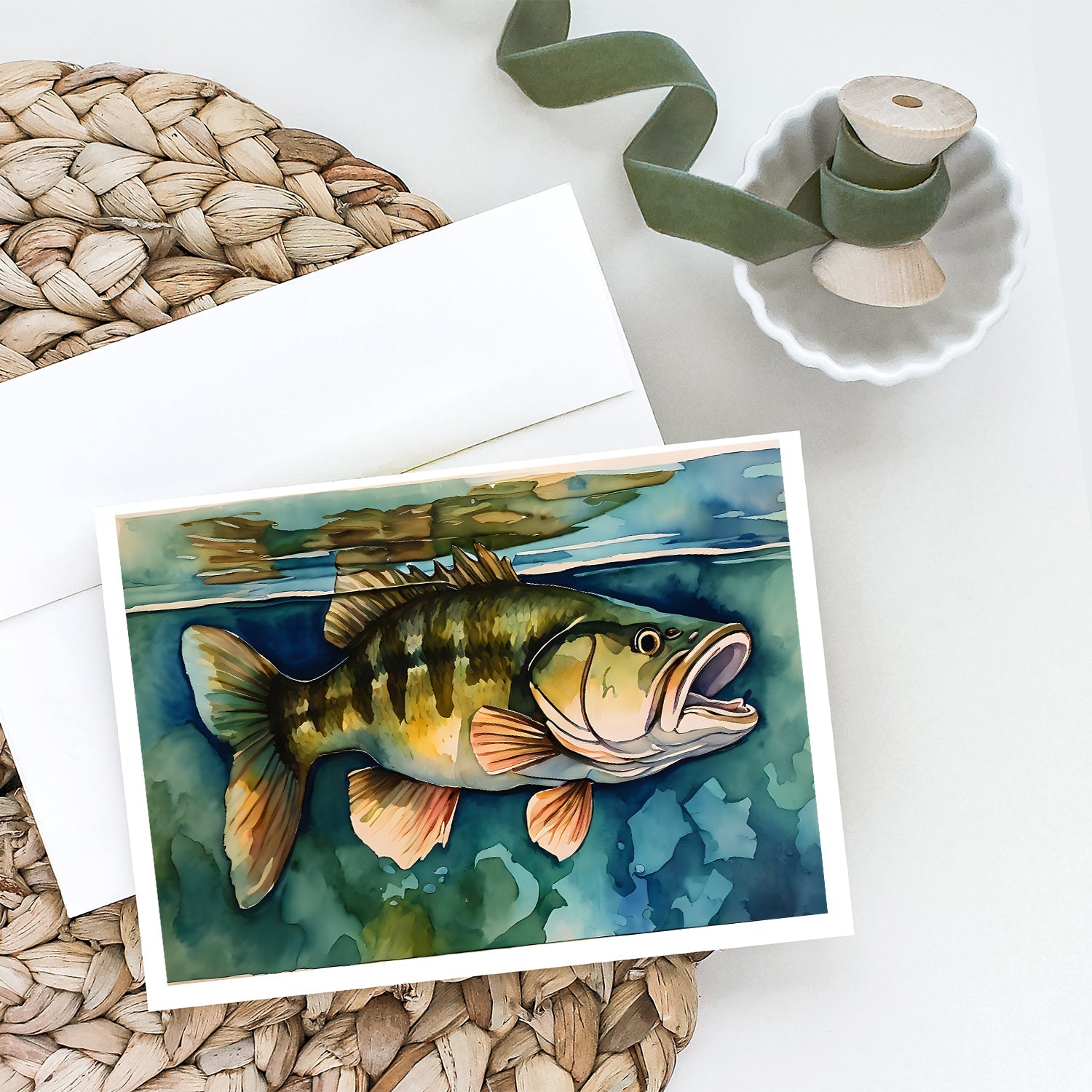 Smallmouth Bass Greeting Cards Pack of 8 Blank Cards with Envelopes Whimsical A7 Size 5x7