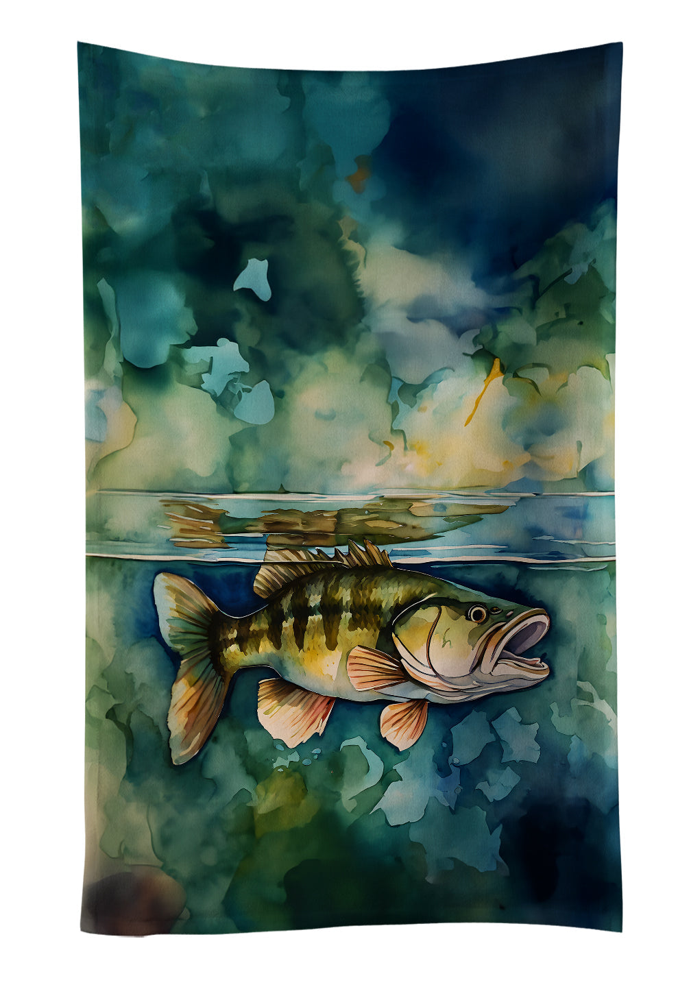 Smallmouth Bass Kitchen Towel Velour Plush Front and Cotton Loop Back Machine Washable